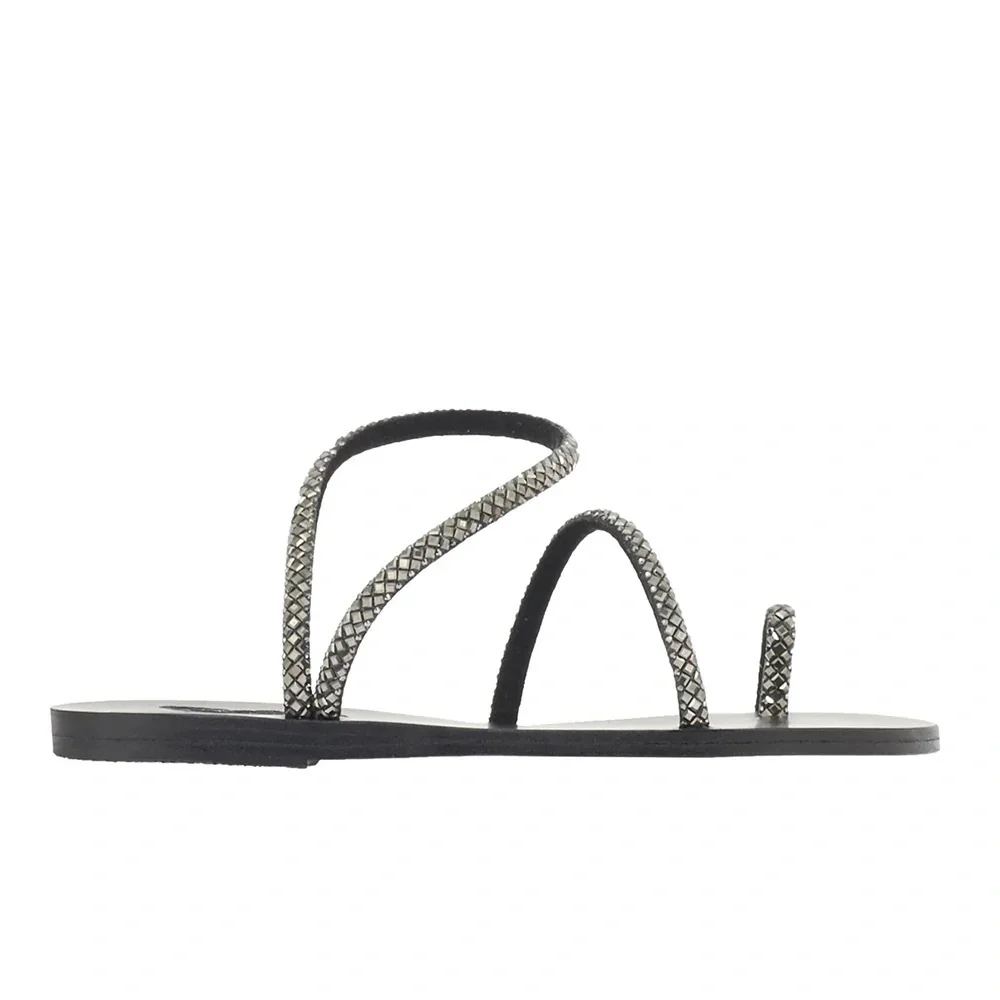 Ancient Greek Sandals Apli eleftheria black crystal sandals, size 37